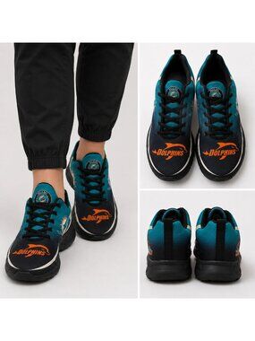 Miami Dolphins Fan Sneakers Lace-Up Sports Unisex Lightweight Green/Multi Size44